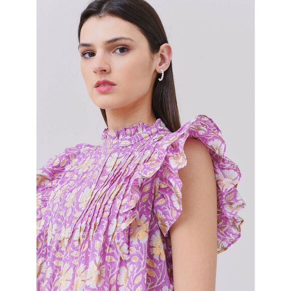 Tuckernuck Oliphant Pintuck Ruffle Top XS $168 - Picture 2 of 11